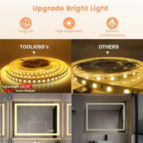 Front Lit LED Bathroom Mirror 24x32, Wall Mounted Lighted Vanity with Dimmable Anti-Fog Smart Memory, Shatter-Proof Glass, Horizontal or Vertical - size: 24"L x 32"W