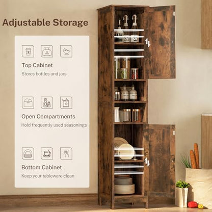 67" Tall Bathroom Cabinet with 2 Adjustable Shelves and 2 Doors, Narrow Bathroom Storage Cabinet for Small Space, Living Room, Entryway, Kitchen, Rustic Brown - color: Brown