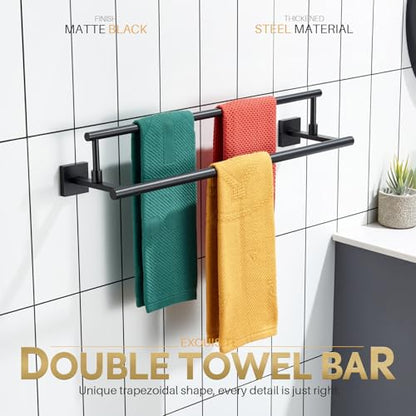 KOKOSIRI Bathroom Towel Bars 24-Inch Double Towel Rails Matte Black Towel Holder for Kitchen Garage Wall Mount Stainless Steel B5009BK-L24 - color: Matte Black, size: 24-Inch