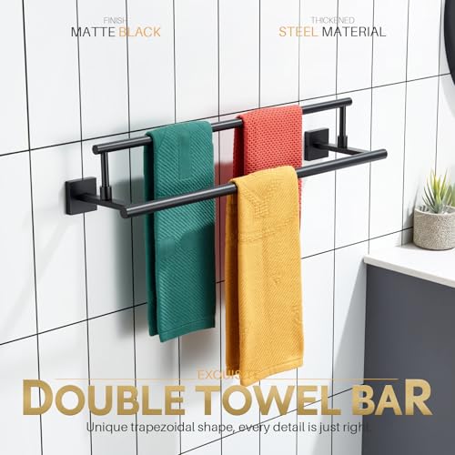 KOKOSIRI Bathroom Towel Bars 24-Inch Double Towel Rails Matte Black Towel Holder for Kitchen Garage Wall Mount Stainless Steel B5009BK-L24 - color: Matte Black, size: 24-Inch