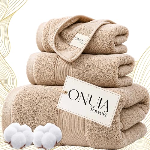 Luxury Bath Towels 3 Packs, Premium 100% Cotton, Hotel-Quality Experience, Ultra Soft Skin, Absorbent, Quick Drying & Low Lint, for Bathroom, Spa, Gym & Home Use - color: Brown Set of 3