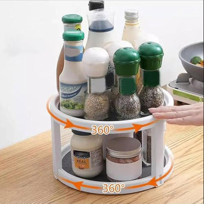 2 Tier Non Skid Spice Rack Turntable, 10 Inch Spinning Organizer, Non Skid Lazy Susan Turntable, 360° Rotating Seasoning Organizer for Kitchen, Pantry Cabinet, Refrigerator, Bathroom, Gray & White
