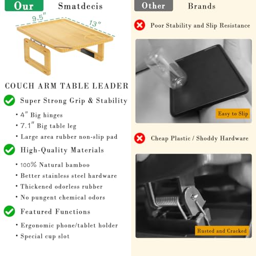 Smatdecis Couch Arm Tray Table Sofa Arm Clip Table, Armrest Tray Table Suitable for Home Drinks/Fast Food/Fruit Etc, Large Size Multi-Function Natural - color: Natural, size: 13" x 9.4"(Classic)