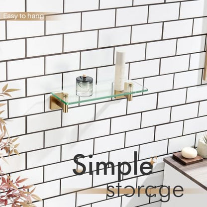 KOKOSIRI Wall Shelves Bathroom Hardware Glass Floating Shelf 12-Inch for Bedroom, Living Room, Kitchen, Hanging Rack Champagne Bronze B1105CPG-L12 - color: Champagne Bronze, size: 12-Inch