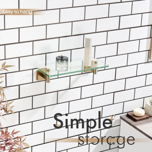 KOKOSIRI Wall Shelves Bathroom Hardware Glass Floating Shelf 12-Inch for Bedroom, Living Room, Kitchen, Hanging Rack Champagne Bronze B1105CPG-L12 - color: Champagne Bronze, size: 12-Inch