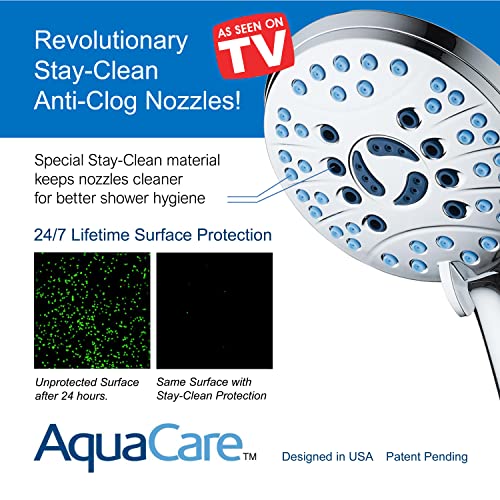 AquaCare 8-mode High Pressure Handheld Shower Head with 2-mode Power Wash | Stay Clean Nozzles, Dual Power Wash for Tub, Tile & Pets, Long 6 ft. Stainless Steel Hose, Wall & Overhead Brackets / Chrome - color: Premium Chrome, style: 1.8 Gallon Per Minute