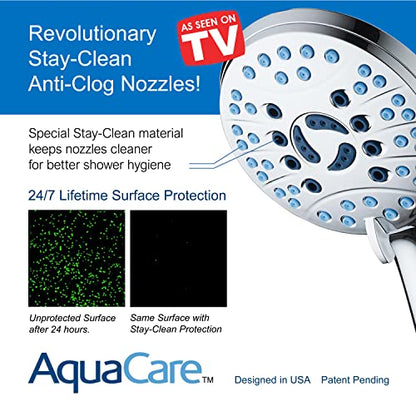 AquaCare 8-mode High Pressure Handheld Shower Head with 2-mode Power Wash | Stay Clean Nozzles, Dual Power Wash for Tub, Tile & Pets, Long 6 ft. Stainless Steel Hose, Wall & Overhead Brackets / Chrome - color: Premium Chrome, style: 1.8 Gallon Per Minute
