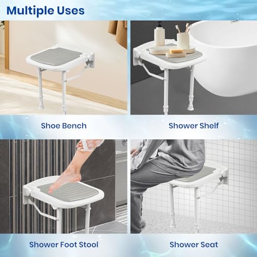 Wall Mounted Shower Seats, Support 550lbs, Adjustable Height Fold Down Shower Seat Wall Mounted, Folding Shower Bench Wall Mounted for Elderly-Adults-Pregnants-Seniors-Disabled - size: FSA eligible- Shower Seat