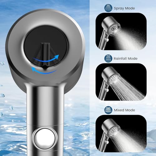 Filtered Shower Head with Handheld,2 Filters,High Pressure Shower Heads | ON/OFF Switch,4 Spray,Built-in Power Wash,Detachable Showerhead,Silicone Massage Brush,Remove Chlorine,Water Softener