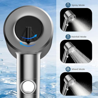 Filtered Shower Head with Handheld,2 Filters,High Pressure Shower Heads | ON/OFF Switch,4 Spray,Built-in Power Wash,Detachable Showerhead,Silicone Massage Brush,Remove Chlorine,Water Softener