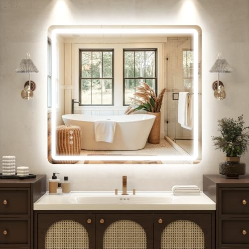 40"x36" LED Bathroom Mirror Anti-Fog Dimmable Wall Mount Vanity Touch | 3 Color Dimmable Led, Anti-Fog Heating, Touch Control, Tempered Glass, Waterproof Wall Mount For Vanity Makeup Shaving - size: 40"L x 36"W