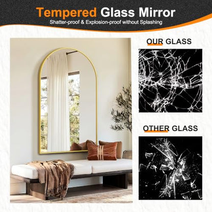 Arched Bathroom Mirror, Gold, 50"x30" - color: Gold, size: 50"L x 30"W