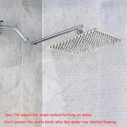 NearMoon Rain Shower Head with 11’’ Adjustable Extension Arm, Large Stainless Steel High Flow Rainfall Square Head, Bath Shower Waterfall Full Body Coverage (12 Inch, Chrome) - color: Chrome, size: 12 Inch