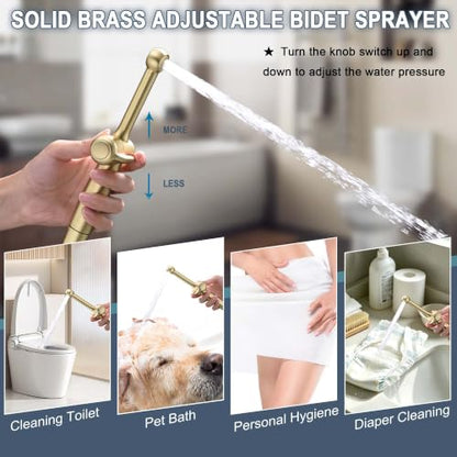 Handheld Bidet Sprayer for Toilet, Cloth Diaper Toilet Sprayer, Hand Held Bidet Attachment Brass 7.9" Bidet Wand, Adjustable Water Jet Spray with Backflow Preventer, Brushed Gold - color: Brushed Gold