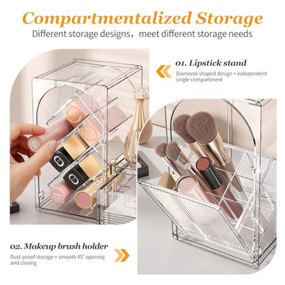 INVSSENE Stackable Makeup Organizer Countertop, Storage Perfume Skincare Cosmetic Lipstick Face Mask Makeup Brush Palettes, Ideal for Vanity Bathroom Counter - color: 3515 Clear