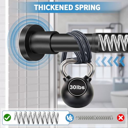 ZYRW Black Shower Curtain Rod 36-84 Inches (3-7ft) Non Rust Adjustable Shower Rod Spring Tension Non Slip No Drilling Stainless Steel Shower Rods for Bathroom Window - color: Matte Black, size: 36"-84"