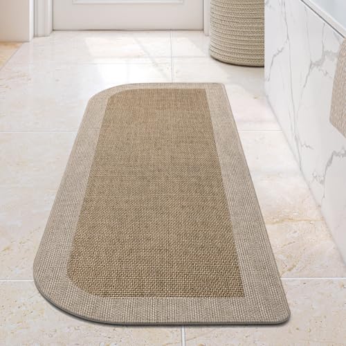 Bathroom Runner Rug, Long Thin Bath Mat Fit Under Door, Brown 17x47 | Quick Dry Absorbent, Rubber Backing Washable Large Bathmat, Shower Mat for Bathroom Floor, Tub and Outside Shower - color: A-beige Brown, size: 17"x 47"