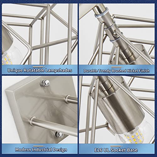 Bathroom Vanity Light with 2 Bulbs Bathroom Light Fixtures Over Mirror with 2 Rotatable Cube Shades Modern Wall Mounted Silver Brushed Nickle - color: Brushed Nickel, size: 2-Lights ( 16" Width )