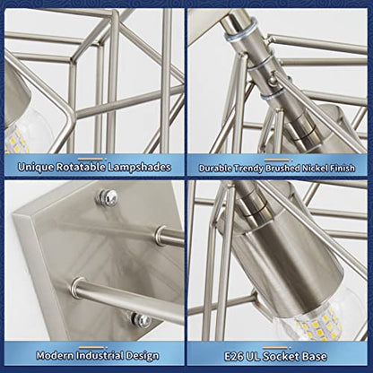 Bathroom Vanity Light with 2 Bulbs Bathroom Light Fixtures Over Mirror with 2 Rotatable Cube Shades Modern Wall Mounted Silver Brushed Nickle - color: Brushed Nickel, size: 2-Lights ( 16" Width )