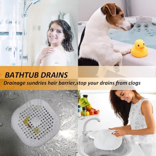 Hair Drain Catcher,Square Drain Cover for Shower Silicone Hair Stopper with Suction Cup,Easy to Install Suit for Bathroom,Bathtub,Kitchen 2 Pack (Grey White) | Drainer Cover Silicone Hair Stopper with Suction Cups,Protector Accessories,Easy to Install Sui
