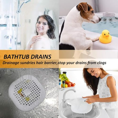 Hair Drain Catcher,Square Drain Cover for Shower Silicone Hair Stopper with Suction Cup,Easy to Install Suit for Bathroom,Bathtub,Kitchen 2 Pack (Grey White) | Drainer Cover Silicone Hair Stopper with Suction Cups,Protector Accessories,Easy to Install Sui
