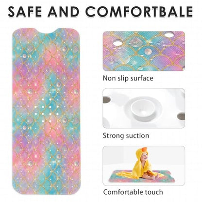 Mermaid Seashell Glitter Bathtub Shower Mat Ocean Princess Non-Slip Tub Extra Long Bath Floor 40X16 Inch Machine Washable for Bathroom Tub Bath Mat for Toddler and Baby - color: Coloful Mermaid Scales