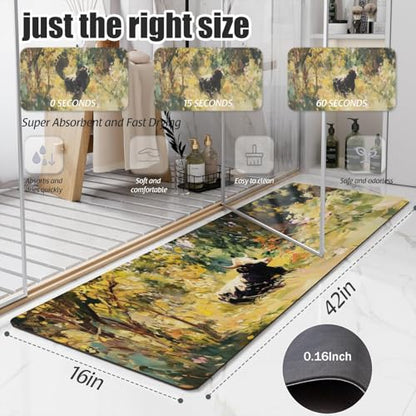 Bathroom Runner Mat Rugs Long,Cow On A Summer Pasture Style Diatomite Stone Bath Mat Large Absorbent Diatomaceous Earth Mat Non Slip Fast Dry Shower Mat Bathroom Rugs Floor Mat 16x42in - color: Design12
