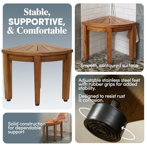 AquaTeak Kai OptiAREA 12" Teak Foot Rest | Durable, Water-Resistant Teak, Shower Chair & Shaving Foot Rest, Indoor/Outdoor Use