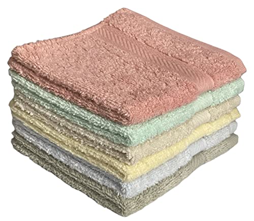 Super Soft 570 GSM Luxury Cotton Face Towel/Washcloths Set of 6, 100% Cotton Zero Twist Ring-Spun Heavyweight, Super Absorbent Wash Cloths – Designed for Exfoliation, Comfort, and Durability. - color: Multicolor