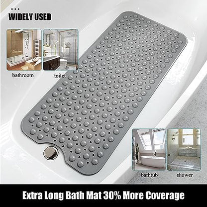 Bathtub and Shower Mats, Extra Long Non-Slip Bath Mat 39 x 16 Inch, Machine Washable Bath Tub Mat with Suction Cups & Drain Holes for Bathroom, Clear Grey - color: Clear Grey, size: 40" x 16" (Rectangular)