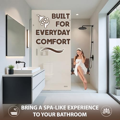 Walnut Shower Seat - Contour Wood / Folding Wall Mount Bench for Inside Shower / ADA Safety Aid / 304 Stainless Steel / Matte Black / 26" x 16" - color: Matte Black, Walnut, size: 26" x 16"
