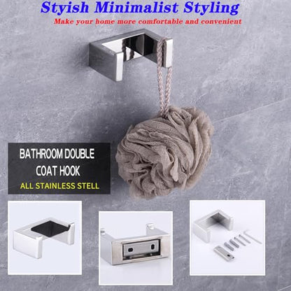 GERZWY 3-Piece Bathroom Accessory Set SUS 304 Stainless Steel Toilet Paper Holder Towel Ring Towel Hooks Wall Mount, Polished Finish HG1708-3JG - color: Polished