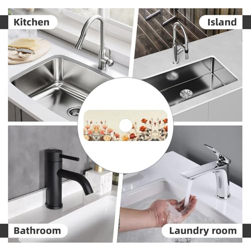 Diatomite Faucet Mat for Kitchen Sink & Bathroom Counter, Super Absorbent Water Sink Protectors Prevent Moisture Buildup, Sink Splash Guard 15×5.5 Inch - color: Flower1