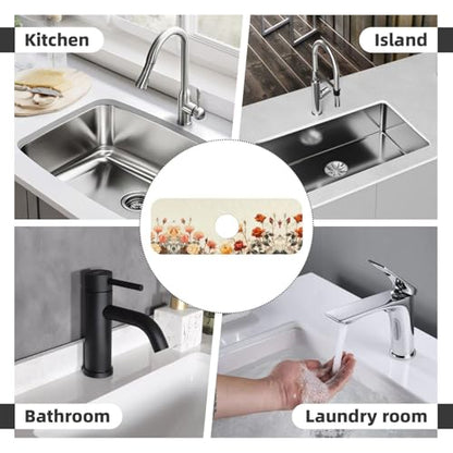 Diatomite Faucet Mat for Kitchen Sink & Bathroom Counter, Super Absorbent Water Sink Protectors Prevent Moisture Buildup, Sink Splash Guard 15×5.5 Inch - color: Flower1