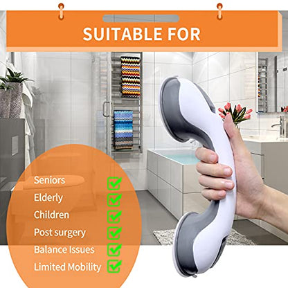 Visen 2Pack Portable Grab Bars for Bathroom, Safety Suction Grab Bars, Gray | Ultra Grip Dual Locking Shower Handles for Elderly, Balance Assit Hand Rail Support for Shower Injury Senior Kids, 12 Inch
