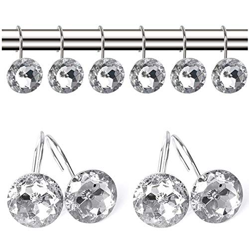12 Pcs Bling Rhinestones Shower Curtain Hooks Bathroom Rolling Hooks - color: Clear Crystal