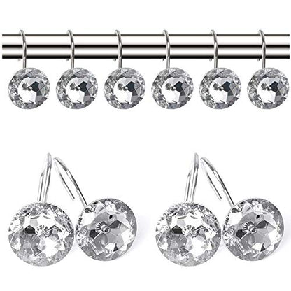 12 Pcs Bling Rhinestones Shower Curtain Hooks Bathroom Rolling Hooks - color: Clear Crystal