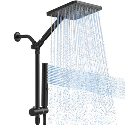 High Pressure Rain Shower Head with Handheld Combo, 10 Inch Square Rainfall Showerhead, Adjustable Slide Bar Dual Shower System, 3 Spray Modes, 59" Stainless Steel Hose, Matte Black - color: Matte Black, style: Basic