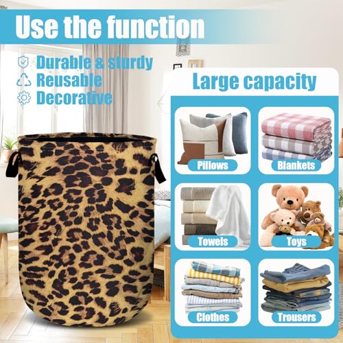 Brown Leopard Laundry Basket, Laundry Hamper Collapsible Oxford Cloth with Handle Clothes Storage Bin for Bathroom Laundry Room Bedroom 15.7 X 20 Inch - color: Brown Leopard