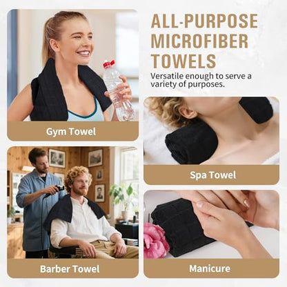 Salon Towels, 12 Pack Black Hand Towels for Bathroom, 16 by 27 Inches Bulk Quick Dry Absorbent Microfiber Hair Towel, Bathroom Towels for Gym Spa Barber Pedicure Makeup & Beauty