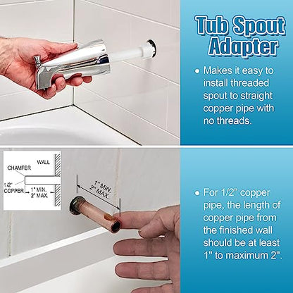 Dreyoo Four in One Tub Spout Adapter, Tub Spout Slip on Adapter | Threaded Bathtub Faucet Adapter Slip Fit for Copper, Compatible with 1/2"Copper Pipe, 1/2"and 3/4"Pipe Thread