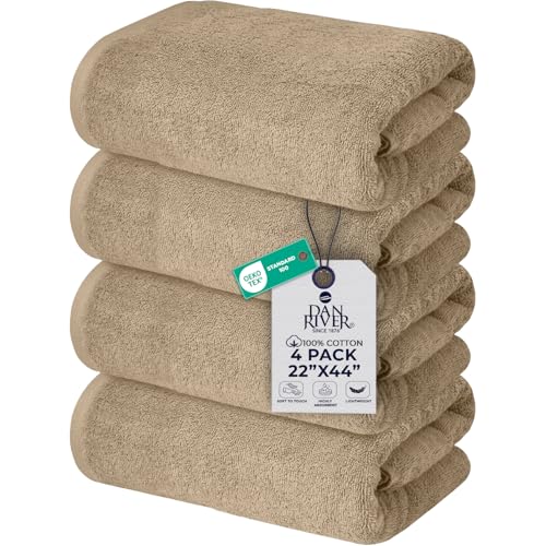 DAN RIVER 4 Pack Cotton Bath Towels 22x44 Inches, Tan | Lightweight, Absorbent, Super Quick Dry towels, Soft & Durable Thick Body Towels for Home, Gym and Spa - color: Tan, size: Bath Towel (22X44)