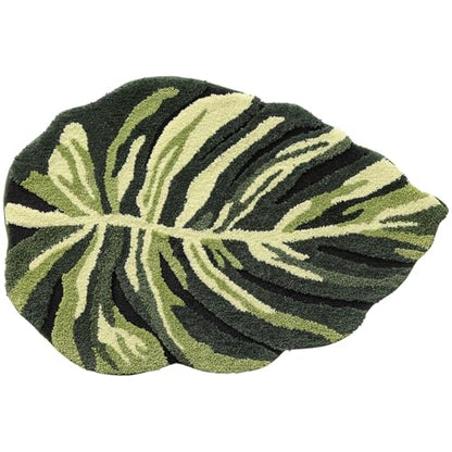 LUMI Cute Bathroom Rug Green Leaf, Absorbent Non Slip Bath Mat, 24"x32" | Dark Monstera Plant, Soft Plush Microfiber, Quick Dry, Washable for Shower Floor, Sink Bathtub, Bedroom, Kids Room - color: Dark Monstera