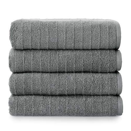Welhome James 100% Cotton Textured Stripe 4 Pack Bath Towels - Soft & Absorbent Bath Towel Set, Gray - color: Gray, size: 4 Piece Bath Towel