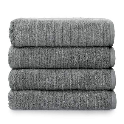 Welhome James 100% Cotton Textured Stripe 4 Pack Bath Towels - Soft & Absorbent Bath Towel Set, Gray - color: Gray, size: 4 Piece Bath Towel