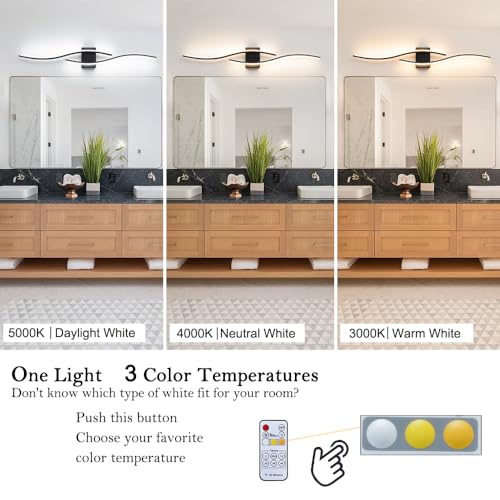 Daunton Black Vanity Lights Fixtures Over Mirror, Modern LED Bathroom Light Fixture with Remote Control, 3CCT Dimmable Bathroom Vanity Light 40.5 inch Wall Sconce Lighting for Bedroom, Living Room - color: Black