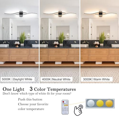Daunton Black Vanity Lights Fixtures Over Mirror, Modern LED Bathroom Light Fixture with Remote Control, 3CCT Dimmable Bathroom Vanity Light 40.5 inch Wall Sconce Lighting for Bedroom, Living Room - color: Black