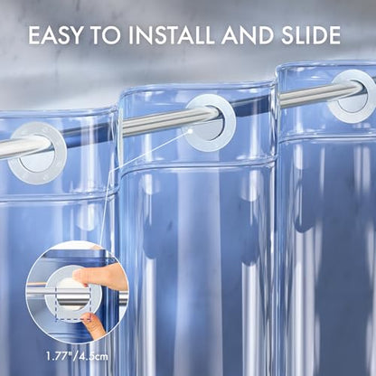 AmazerBath No Hook Shower Curtain and Liner 3-in-1, Luxury Heavy Duty Clear Blue No Hook Shower Liner, 72x75 100% EVA Hookless Shower Curtain with 3 Heavyweight Stones - color: Rainbow Oceanic