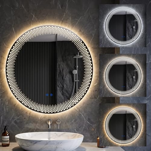 23.62" Round LED Bathroom Mirror with Anti-Fog & Touch Switch - Wall-Mounted Makeup Vanity Mirror, No Drilling Required, Smart Display (23.62") - size: 23.6"L x 23.6"W