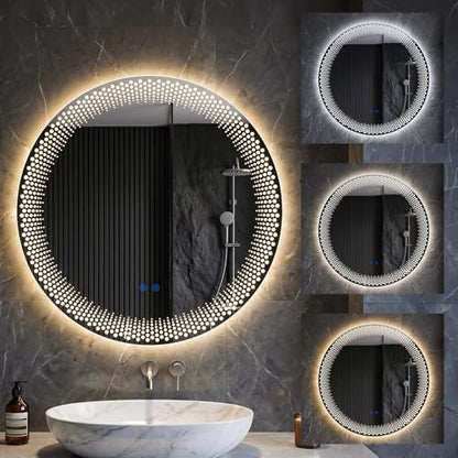 23.62" Round LED Bathroom Mirror with Anti-Fog & Touch Switch - Wall-Mounted Makeup Vanity Mirror, No Drilling Required, Smart Display (23.62") - size: 23.6"L x 23.6"W